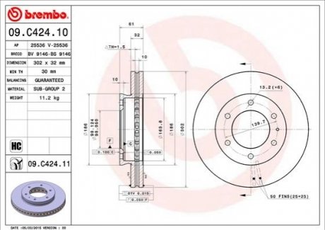 Гальмівний диск BREMBO 09.C424.11 (фото 1)