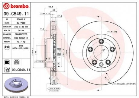 Передний тормозной диск BREMBO 09.C549.11 (фото 1)