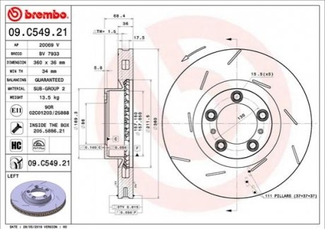 Тормозной диск передний левый BREMBO 09.C549.21 (фото 1)