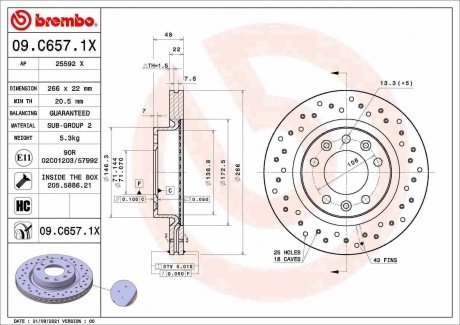 Тормозной диск xtra передний BREMBO 09.C657.1X