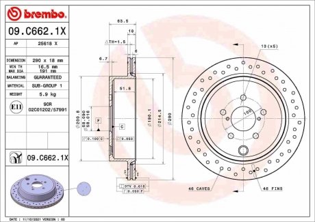 Тормозной диск xtra задний BREMBO 09.C662.1X