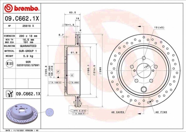 Гальмівний диск xtra задній BREMBO 09.C662.1X (фото 1)