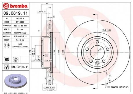 Передний тормозной диск BREMBO 09.C819.11
