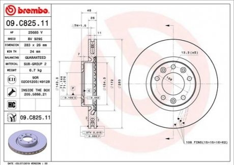 Передний тормозной диск BREMBO 09.C825.11