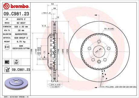 Передній гальмівний диск BREMBO 09.C981.23