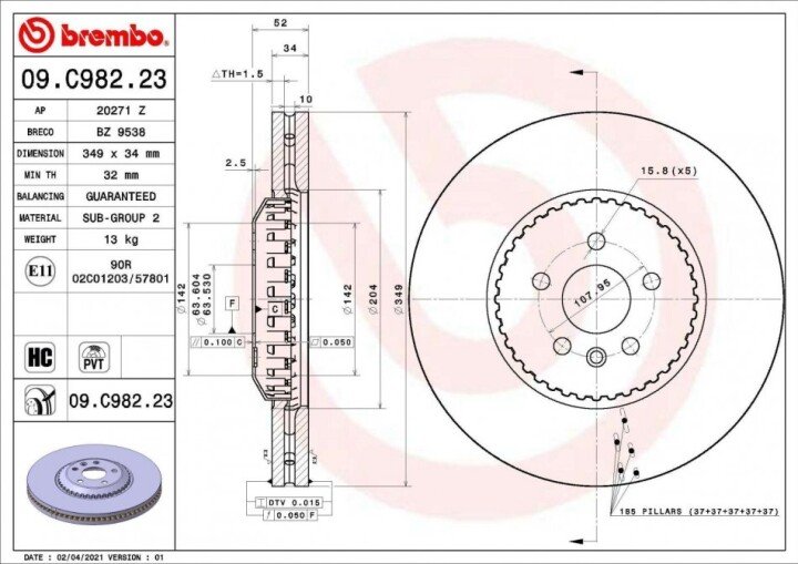 Передний тормозной диск BREMBO 09.C982.23 (фото 1)