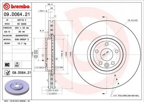Тормозной диск BREMBO 09.D064.21