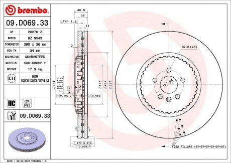Передній гальмівний диск BREMBO 09.D069.33