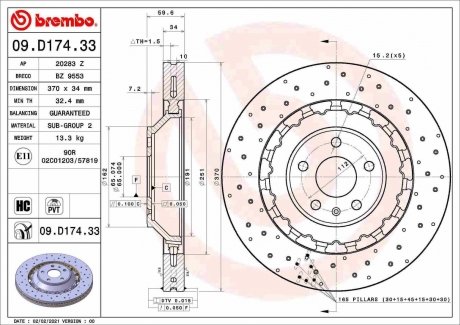 Передній гальмівний диск BREMBO 09.D174.33 (фото 1)
