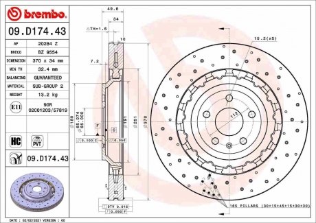 Передній гальмівний диск BREMBO 09.D174.43 (фото 1)