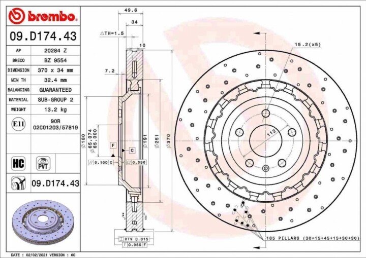 Передній гальмівний диск BREMBO 09.D174.43 (фото 1)