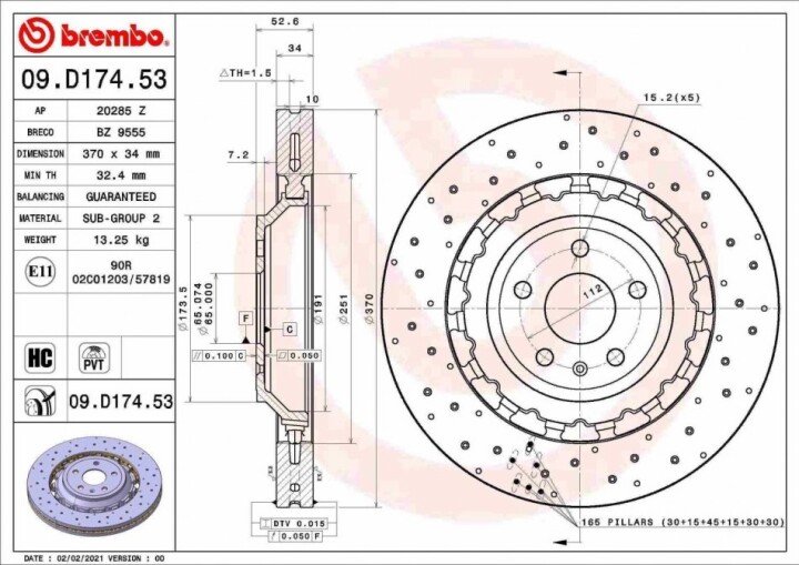 Передний тормозной диск BREMBO 09.D174.53 (фото 1)