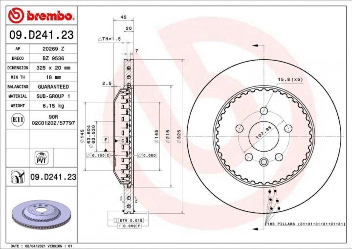 Задний тормозной диск BREMBO 09.D241.23 (фото 1)