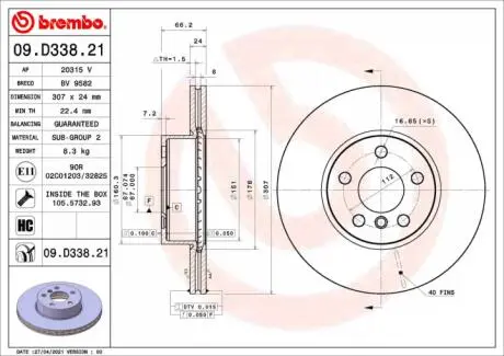 Передній гальмівний диск BREMBO 09.D338.21