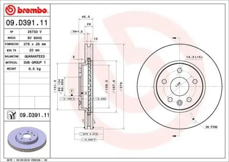 Тормозной диск BREMBO 09.D391.11