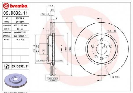 Передний тормозной диск BREMBO 09.D392.11