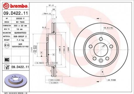 Задний тормозной диск BREMBO 09.D422.11 (фото 1)