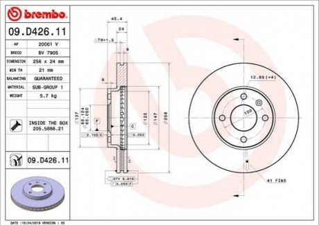 Передний тормозной диск BREMBO 09.D426.11 (фото 1)
