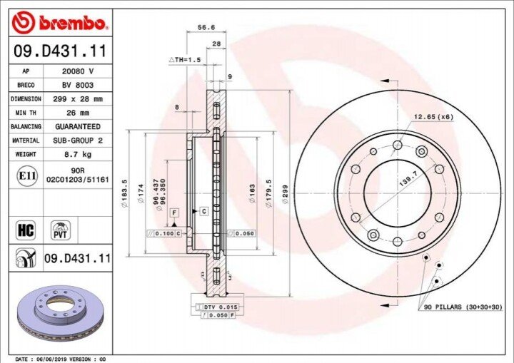 Тормозной диск BREMBO 09.D431.11 (фото 1)