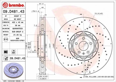 Передній гальмівний диск BREMBO 09.D481.43