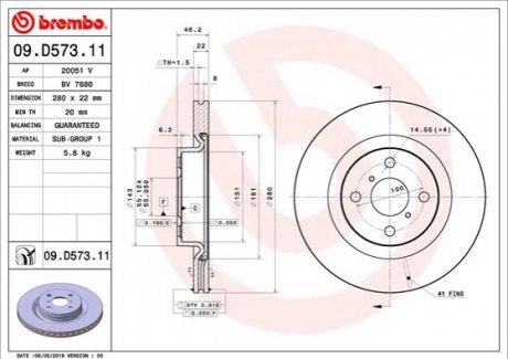 Передний тормозной диск BREMBO 09.D573.11 (фото 1)