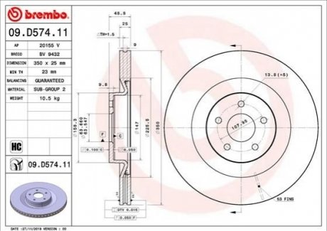 Передній гальмівний диск BREMBO 09.D574.11 (фото 1)