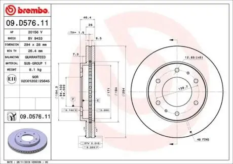 Передний тормозной диск BREMBO 09.D576.11