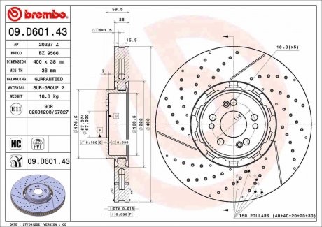 Передний тормозной диск BREMBO 09.D601.43