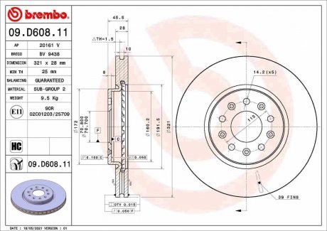 Передній гальмівний диск BREMBO 09.D608.11 (фото 1)