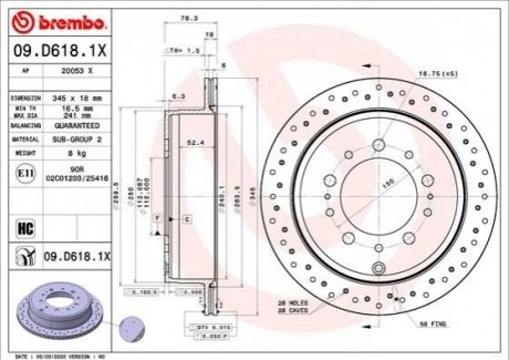 Тормозной диск задний BREMBO 09.D618.1X