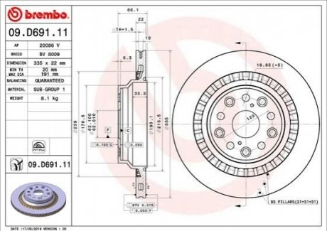 Задний тормозной диск BREMBO 09.D691.11