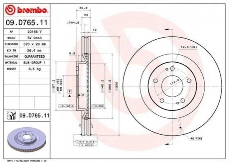 Передний тормозной диск BREMBO 09.D765.11
