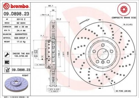 Тормозной диск передний справа BREMBO 09.D898.23
