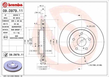 Передний тормозной диск BREMBO 09.D979.11