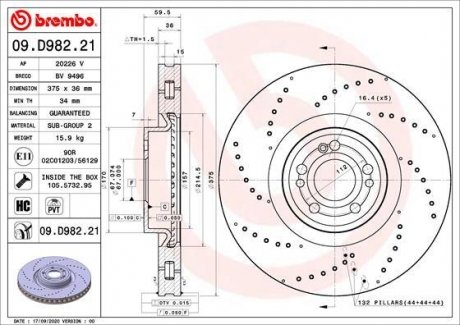 Передний тормозной диск BREMBO 09.D982.21