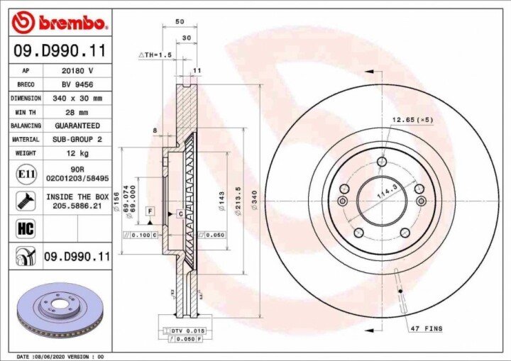 Передний тормозной диск BREMBO 09.D990.11 (фото 1)