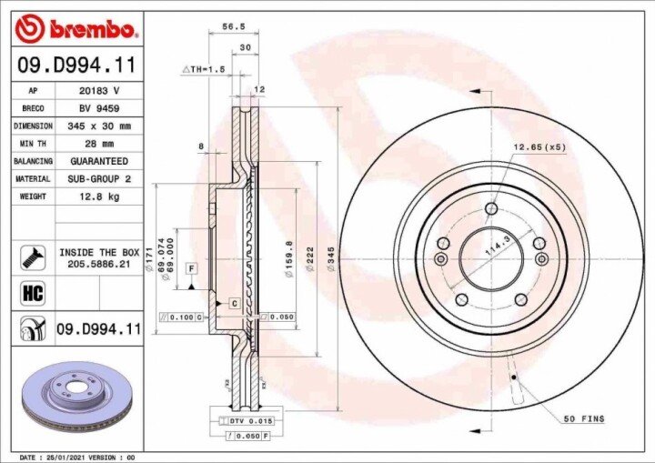 Передній гальмівний диск BREMBO 09.D994.11 (фото 1)