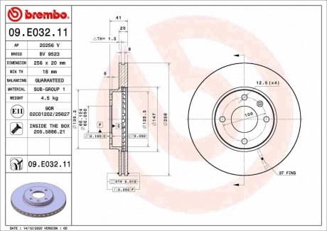 Передний тормозной диск BREMBO 09.E032.11