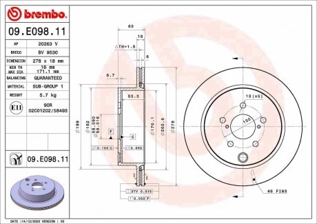 Задний тормозной диск BREMBO 09.E098.11 (фото 1)
