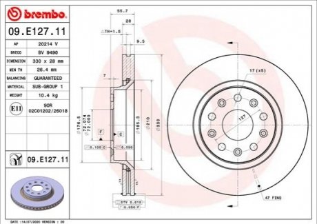 Передний тормозной диск BREMBO 09.E127.11 (фото 1)