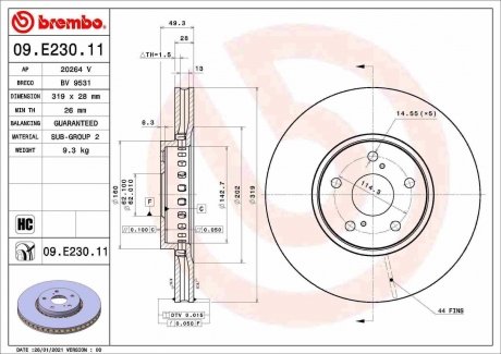 Передній гальмівний диск BREMBO 09.E230.11 (фото 1)