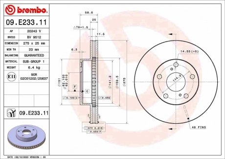Передний тормозной диск BREMBO 09.E233.11 (фото 1)