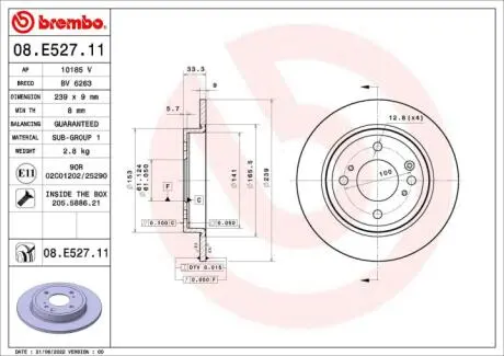 Диск тормозной задний infiniti fx 07/08-> / infiniti m (y51) BREMBO 09E52811