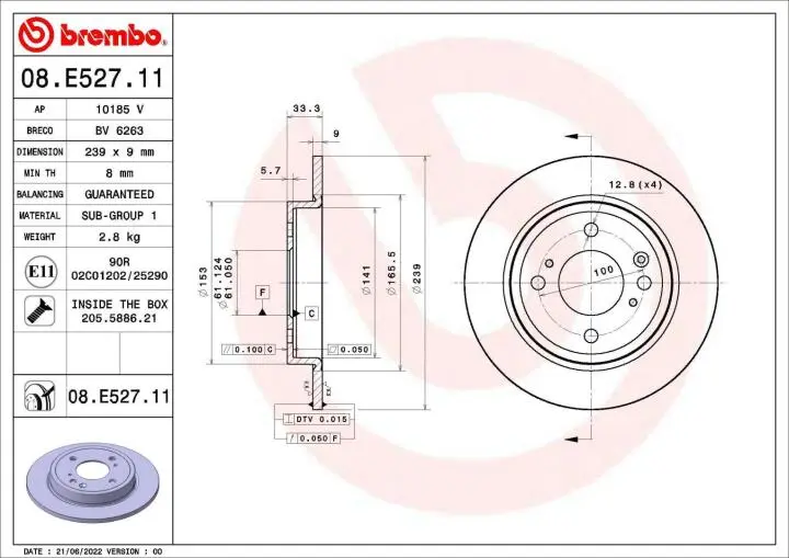 Диск гальмівний задній infiniti fx 07/08-> / infiniti m (y51) BREMBO 09E52811 (фото 1)