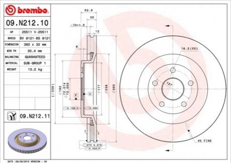 Передний тормозной диск BREMBO 09.N212.11 (фото 1)