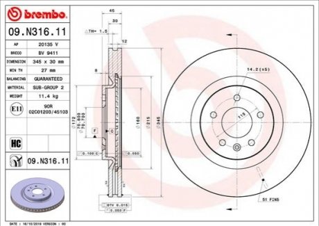 Передний тормозной диск BREMBO 09.N316.11