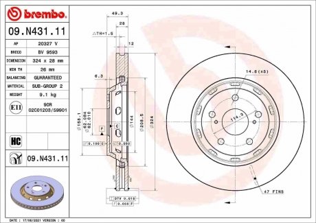 Передній гальмівний диск BREMBO 09.N431.11 (фото 1)
