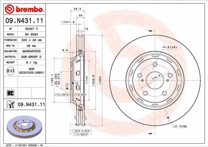 Передний тормозной диск BREMBO 09.N431.11 (фото 1)