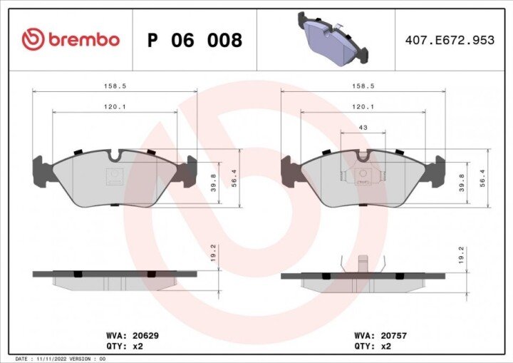 Гальмівні колодки дискові BREMBO P06 008 (фото 1)