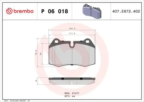 Комплект тормозных колодок, дисковый тормоз BREMBO P 06 018
